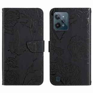 For OPPO Realme C31 Skin Feel Butterfly Peony Embossed Leather Phone Case(Black)