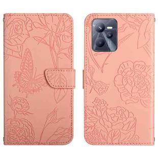 For OPPO Realme C35 Skin Feel Butterfly Peony Embossed Leather Phone Case(Pink)