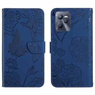 For OPPO Realme C35 Skin Feel Butterfly Peony Embossed Leather Phone Case(Blue)