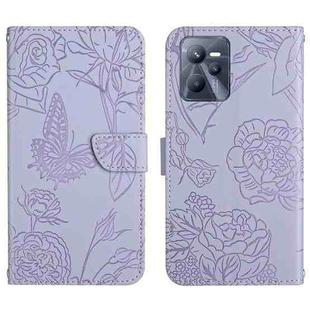 For OPPO Realme C35 Skin Feel Butterfly Peony Embossed Leather Phone Case(Purple)