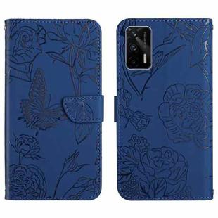 For OPPO Realme GT Skin Feel Butterfly Peony Embossed Leather Phone Case(Blue)
