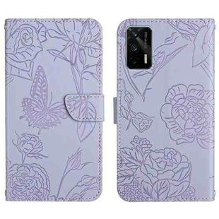 For OPPO Realme GT Skin Feel Butterfly Peony Embossed Leather Phone Case(Purple)