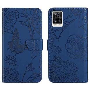 For vivo S7 / V20 Pro Skin Feel Butterfly Peony Embossed Leather Phone Case(Blue)