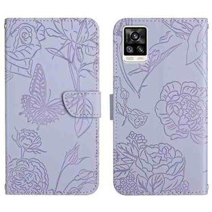 For vivo S7 / V20 Pro Skin Feel Butterfly Peony Embossed Leather Phone Case(Purple)