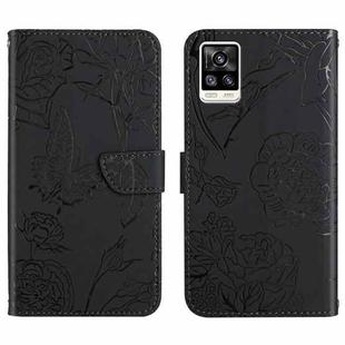 For vivo S7 / V20 Pro Skin Feel Butterfly Peony Embossed Leather Phone Case(Black)