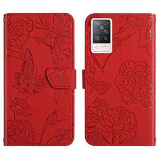 For vivo S9 Skin Feel Butterfly Peony Embossed Leather Phone Case(Red)