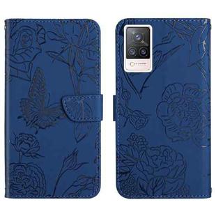 For vivo S9 Skin Feel Butterfly Peony Embossed Leather Phone Case(Blue)