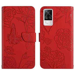 For vivo S9e Skin Feel Butterfly Peony Embossed Leather Phone Case(Red)