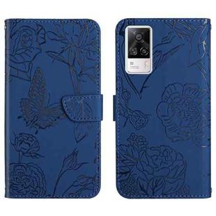 For vivo S9e Skin Feel Butterfly Peony Embossed Leather Phone Case(Blue)
