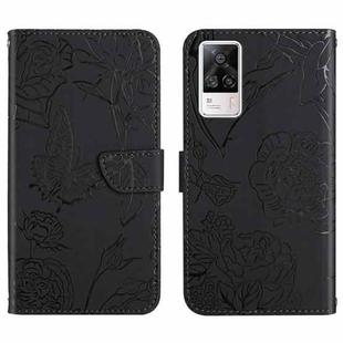 For vivo S9e Skin Feel Butterfly Peony Embossed Leather Phone Case(Black)