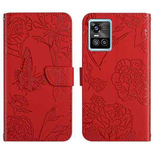 For vivo S10 / S10 Pro Skin Feel Butterfly Peony Embossed Leather Phone Case(Red)