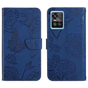 For vivo S10 / S10 Pro Skin Feel Butterfly Peony Embossed Leather Phone Case(Blue)