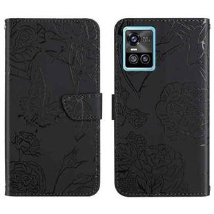 For vivo S10 / S10 Pro Skin Feel Butterfly Peony Embossed Leather Phone Case(Black)