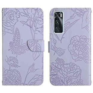 For vivo V20 SE Skin Feel Butterfly Peony Embossed Leather Phone Case(Purple)