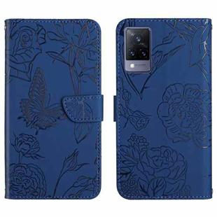 For vivo V21 5G Skin Feel Butterfly Peony Embossed Leather Phone Case(Blue)