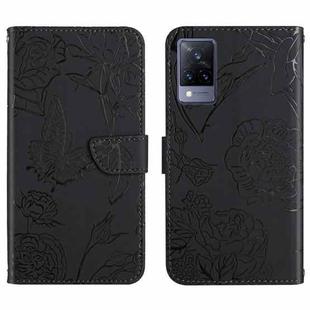 For vivo V21 5G Skin Feel Butterfly Peony Embossed Leather Phone Case(Black)
