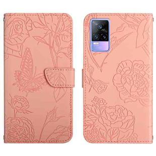 For vivo V21e Skin Feel Butterfly Peony Embossed Leather Phone Case(Pink)