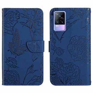 For vivo V21e Skin Feel Butterfly Peony Embossed Leather Phone Case(Blue)