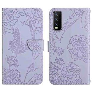 For vivo Y20 Skin Feel Butterfly Peony Embossed Leather Phone Case(Purple)