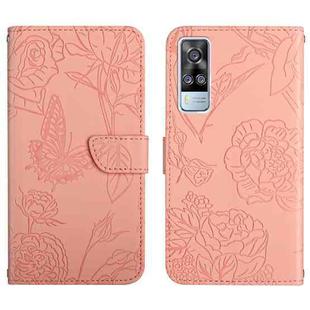 For vivo Y51 2020 Skin Feel Butterfly Peony Embossed Leather Phone Case(Pink)