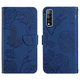 For vivo Y70s Skin Feel Butterfly Peony Embossed Leather Phone Case(Blue)