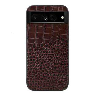 For Google Pixel 7 Pro 5G Crocodile Top Layer Cowhide Leather Phone Case(Coffee)
