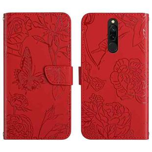 For Xiaomi Redmi 8 / 8A Skin Feel Butterfly Peony Embossed Leather Phone Case(Red)