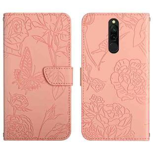 For Xiaomi Redmi 8 / 8A Skin Feel Butterfly Peony Embossed Leather Phone Case(Pink)