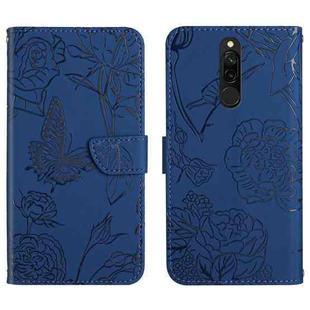 For Xiaomi Redmi 8 / 8A Skin Feel Butterfly Peony Embossed Leather Phone Case(Blue)
