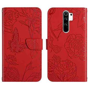 For Xiaomi Redmi 9 Skin Feel Butterfly Peony Embossed Leather Phone Case(Red)