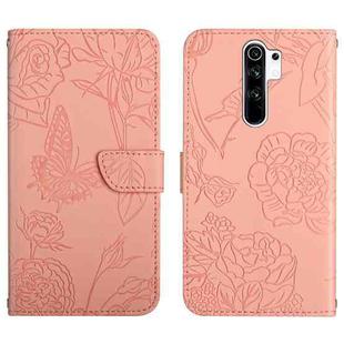 For Xiaomi Redmi 9 Skin Feel Butterfly Peony Embossed Leather Phone Case(Pink)