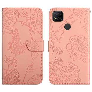 For Xiaomi Redmi 9C Skin Feel Butterfly Peony Embossed Leather Phone Case(Pink)