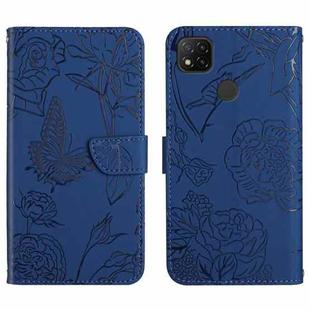 For Xiaomi Redmi 9C Skin Feel Butterfly Peony Embossed Leather Phone Case(Blue)