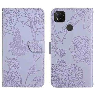 For Xiaomi Redmi 9C Skin Feel Butterfly Peony Embossed Leather Phone Case(Purple)