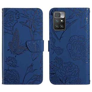 For Xiaomi Redmi 10 4G Skin Feel Butterfly Peony Embossed Leather Phone Case(Blue)