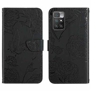 For Xiaomi Redmi 10 4G Skin Feel Butterfly Peony Embossed Leather Phone Case(Black)