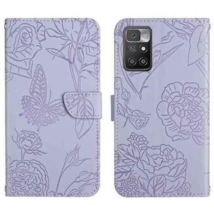 For Xiaomi Redmi 10 5G / Note 11E Skin Feel Butterfly Peony Embossed Leather Phone Case(Purple)