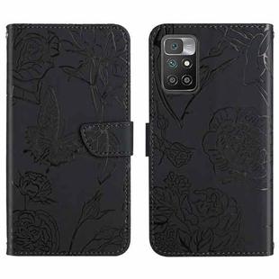 For Xiaomi Redmi 10 5G / Note 11E Skin Feel Butterfly Peony Embossed Leather Phone Case(Black)