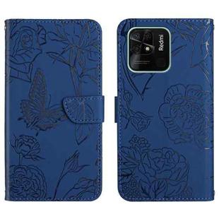 For Xiaomi Redmi 10C Skin Feel Butterfly Peony Embossed Leather Phone Case(Blue)