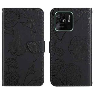 For Xiaomi Redmi 10C Skin Feel Butterfly Peony Embossed Leather Phone Case(Black)