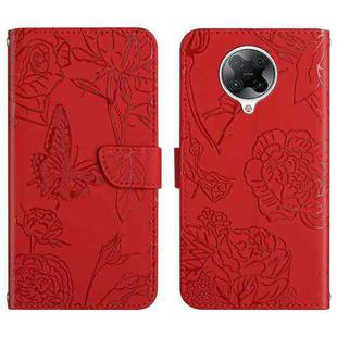 For Xiaomi Redmi K30 Pro Skin Feel Butterfly Peony Embossed Leather Phone Case(Red)