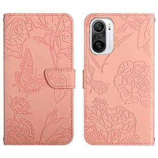 For Xiaomi Redmi K40 Skin Feel Butterfly Peony Embossed Leather Phone Case(Pink)