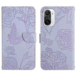 For Xiaomi Redmi K40 Skin Feel Butterfly Peony Embossed Leather Phone Case(Purple)
