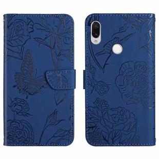 For Xiaomi Redmi Note 7 Skin Feel Butterfly Peony Embossed Leather Phone Case(Blue)