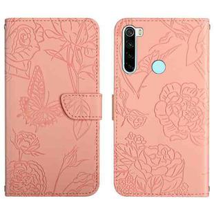 For Xiaomi Redmi Note 8 Skin Feel Butterfly Peony Embossed Leather Phone Case(Pink)