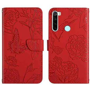 For Xiaomi Redmi Note 8T Skin Feel Butterfly Peony Embossed Leather Phone Case(Red)