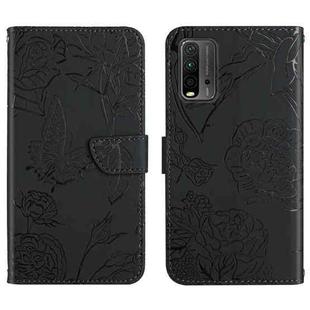 For Xiaomi Redmi Note 9 4G Skin Feel Butterfly Peony Embossed Leather Phone Case(Black)