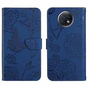For Xiaomi Redmi Note 9 5G Skin Feel Butterfly Peony Embossed Leather Phone Case(Blue)