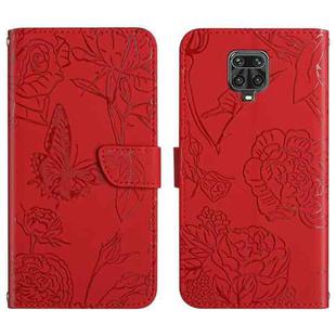 For Xiaomi Redmi Note 9 Pro Skin Feel Butterfly Peony Embossed Leather Phone Case(Red)
