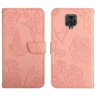 For Xiaomi Redmi Note 9 Pro Skin Feel Butterfly Peony Embossed Leather Phone Case(Pink)